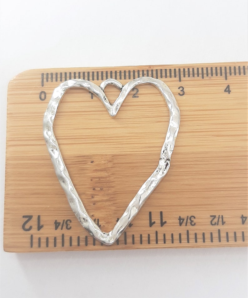 With loop Shank Pack of 2 Rustic Hammered Flat Heart Pendants in Silver Tone