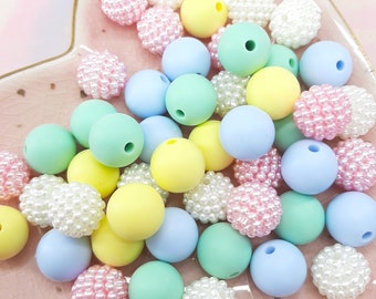 25 PCS Mixed Pastel Silicon & Acrylic Bayberry Mix Round Beads, 12mm