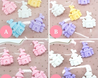 Pack of 5 Cute Princess Castles, Choose your colours, Flatback Cabochon Embellishments (FLB-101)