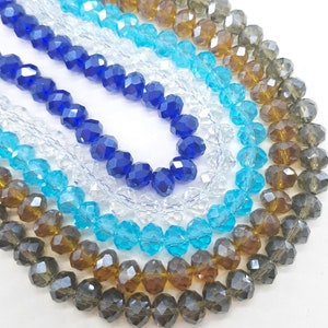 1 Strand 8x6mm Glass Crystal Faceted Rondelle Beads 62+Pcs