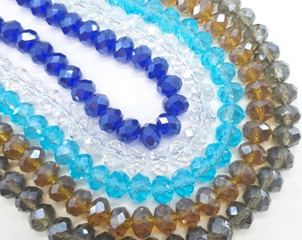 1 Strand 8x6mm Glass Crystal Faceted Rondelle Beads 62+Pcs