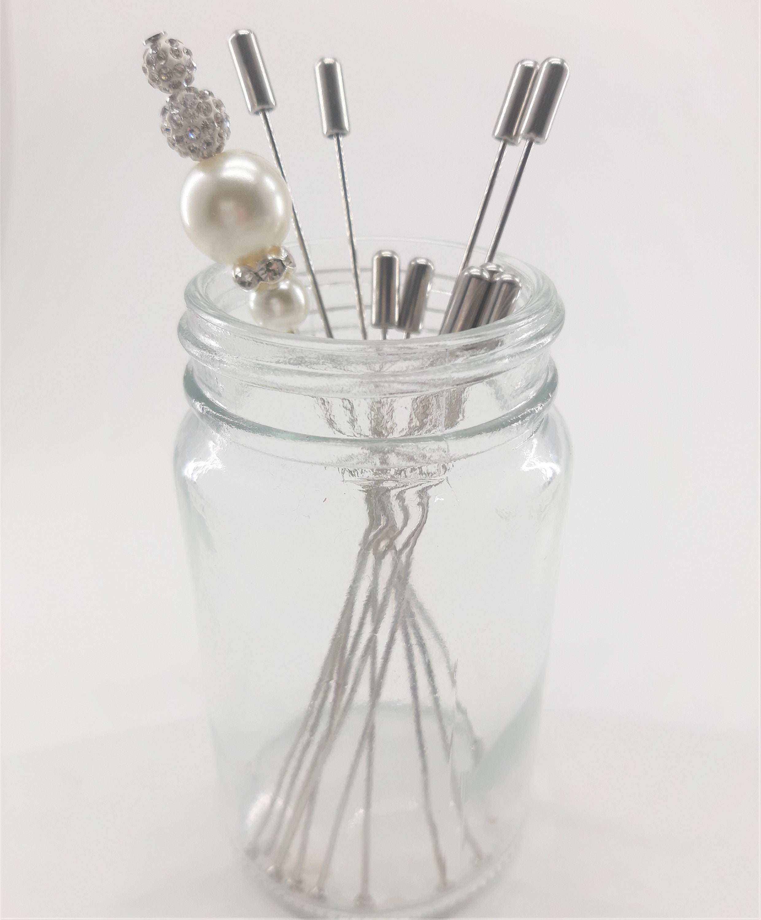 Packs of DIY Blank Hatpins with Caps, 2 Sizes available, Platinum tone (CBP-111)