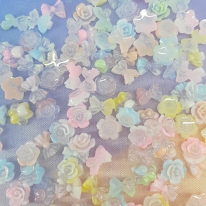 Pretty Pastel Nail Flatback Resin Glow in the Dark Charms, Paws Bows & Flowers Flatbacks, Embellishments, 100+ PCS / 10g (FLB-116)