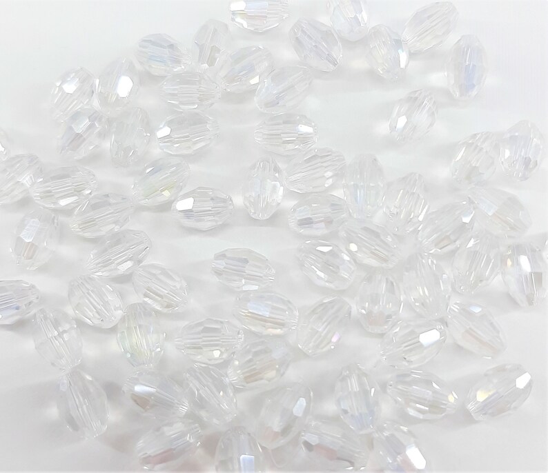 Pack of 50 Faceted Glass Rice Beads AB Glass Crystal 6mm x 8mm CRP-104 image 4