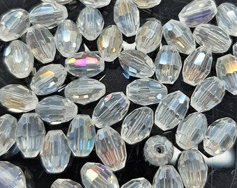 Pack of 50  Faceted Glass Rice Beads AB Glass Crystal 6mm x 8mm (CRP-104)