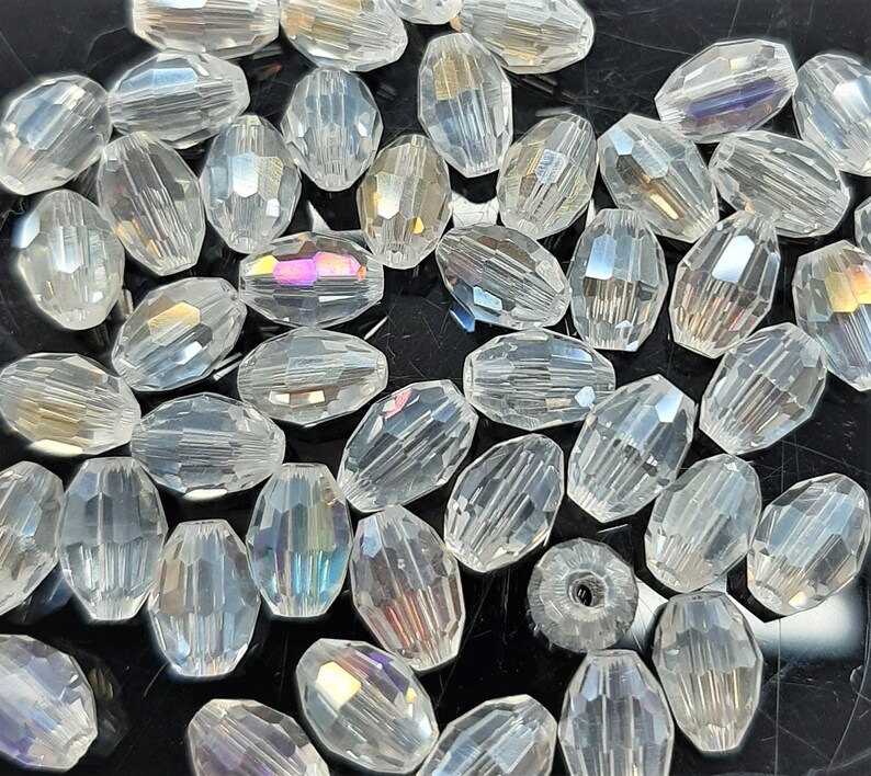 Pack of 50 Faceted Glass Rice Beads AB Glass Crystal 6mm x 8mm CRP-104 image 1