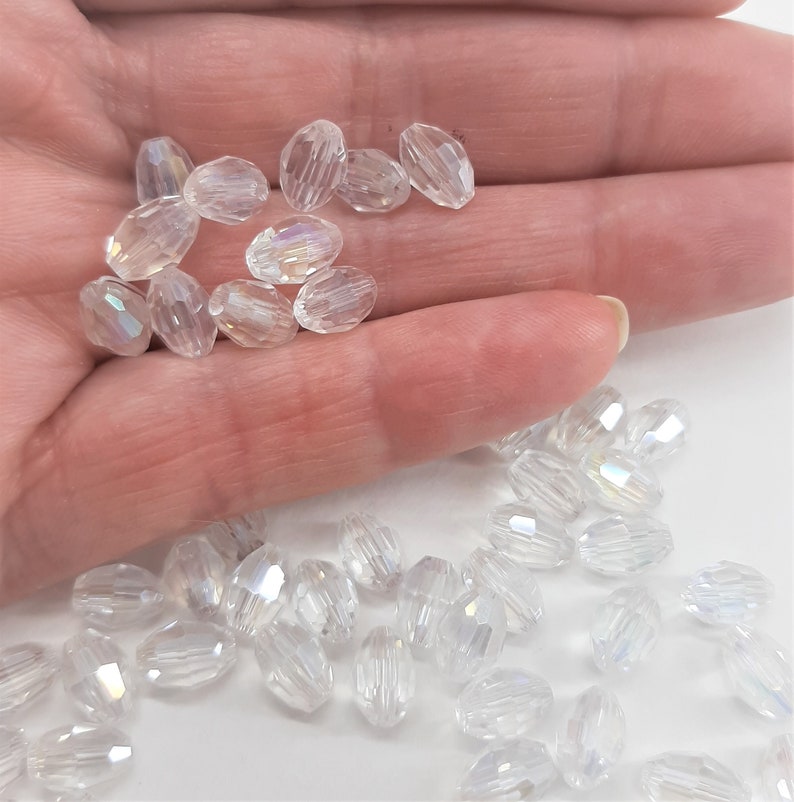 Pack of 50 Faceted Glass Rice Beads AB Glass Crystal 6mm x 8mm CRP-104 image 3