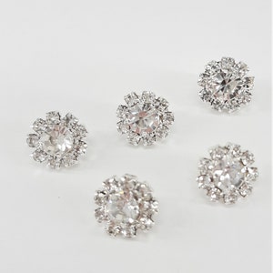 PK of 5 or 20, Small Round Clear  Rhinestone Crystal Buttons with Shank Back (BUT-100)