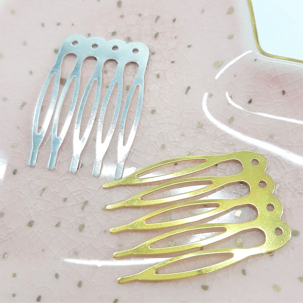 Packs of Small Metal Hair Combs for with holes, Tiara Making & Millinery, Silver or Gold Tone (CBP-104)