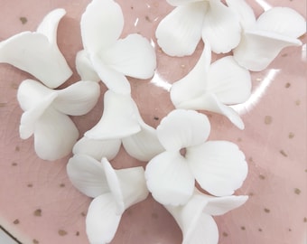 Packs of Porcelain Ceramic Flower Beads, 3 Petal with Centre Hole, 3 Sizes Available, Tiara & Jewellery Making (FLL-125)