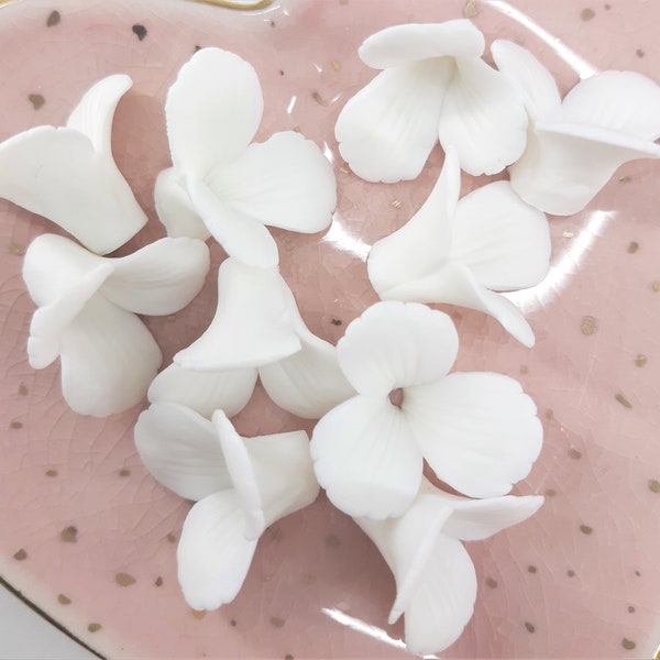 Packs of Porcelain Ceramic Flower Beads, 3 Petal with Centre Hole, 3 Sizes Available, Tiara & Jewellery Making (FLL-125)