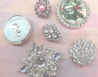 SALE PK of 6 Mixed Rhinestone Buttons all with a Loop Back