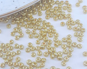 20 Grams Quality 3mm Gold Colour Glass Seed Beads, 8/0