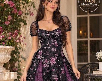 Obsession Movie Dress, Nikki Freeman Cosplay, Black Floral Lace Mini Dress