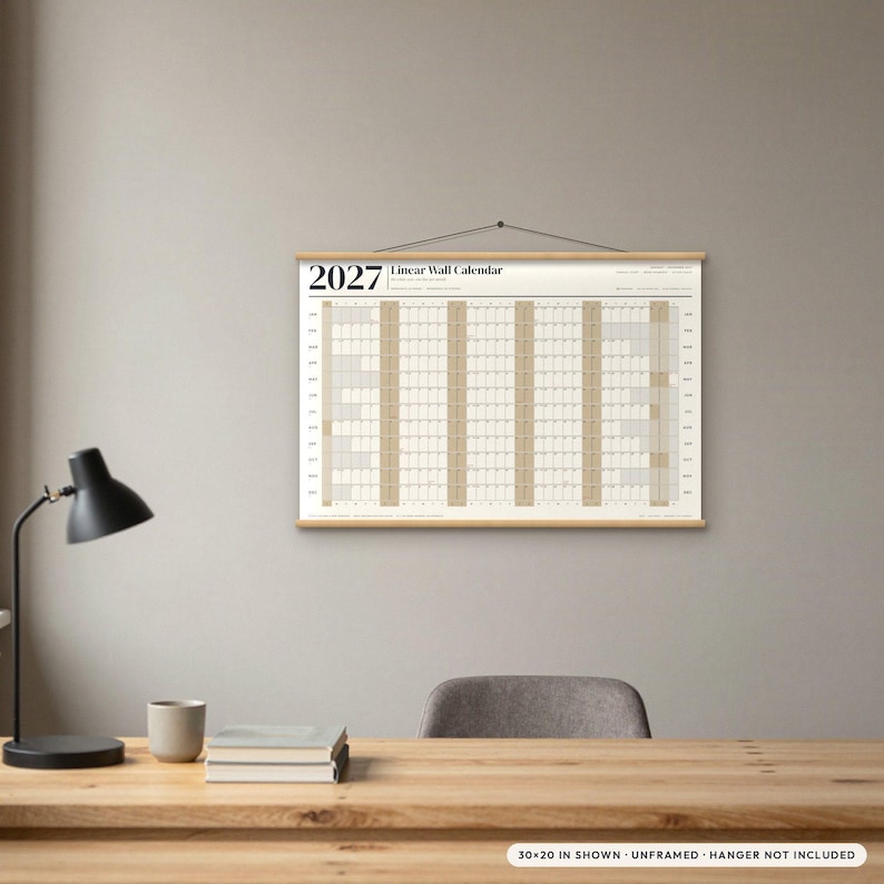 2027 Linear Wall Calendar, Horizontal Year Planner Poster With Aligned ...