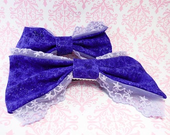 Purple star lolita bow hair clip celestial stars constellations cute kawaii classic sweet fashion