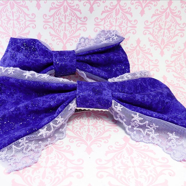 Purple star lolita bow hair clip celestial stars constellations cute kawaii classic sweet fashion