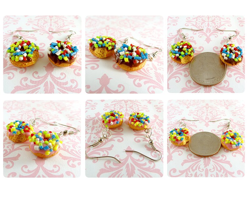 Kawaii Doughnut Earrings Polymer Clay Cute Food Charm Jewelry image 2