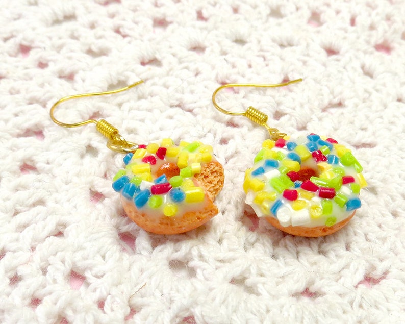 Kawaii Doughnut Earrings Polymer Clay Cute Food Charm Jewelry image 3