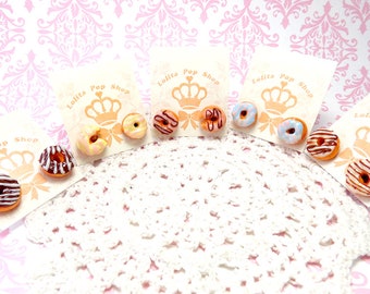 Donut Earrings kawaii stripe frosting jewelry polymer clay dessert adjustable ring