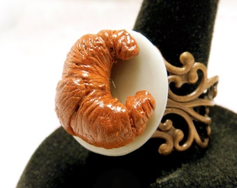 French Croissant Ring kawaii polymer clay dessert bread adjustable ring