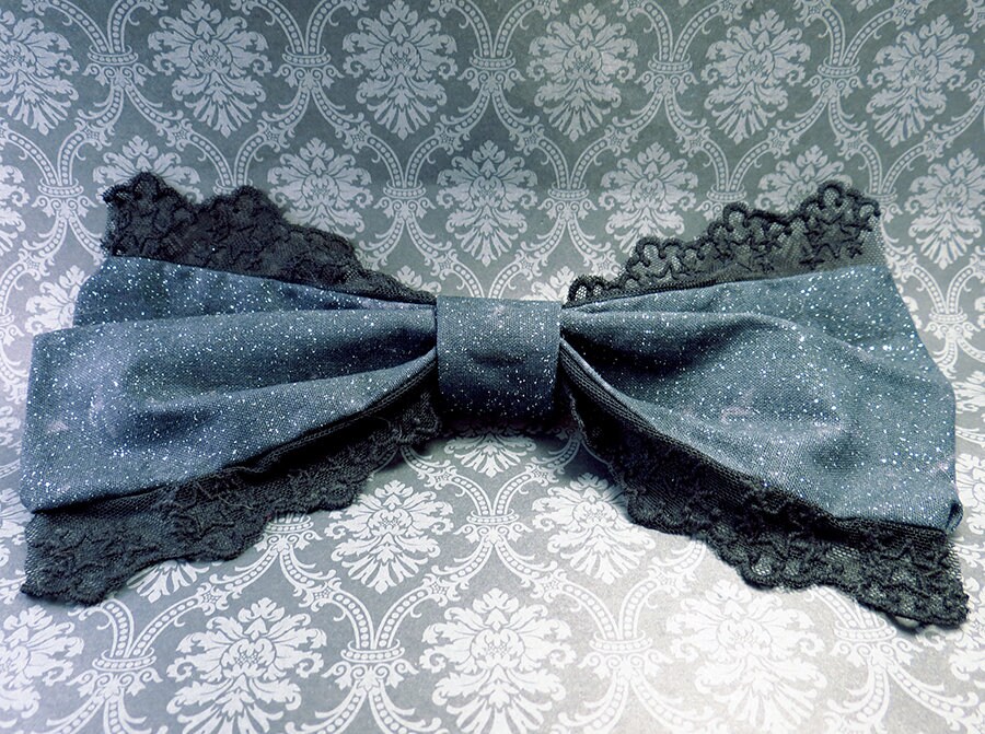 Black Star Lolita Bow Large Hair Clip Celestial Stars Constellations Cute Kawaii Classic Sweet Fashion