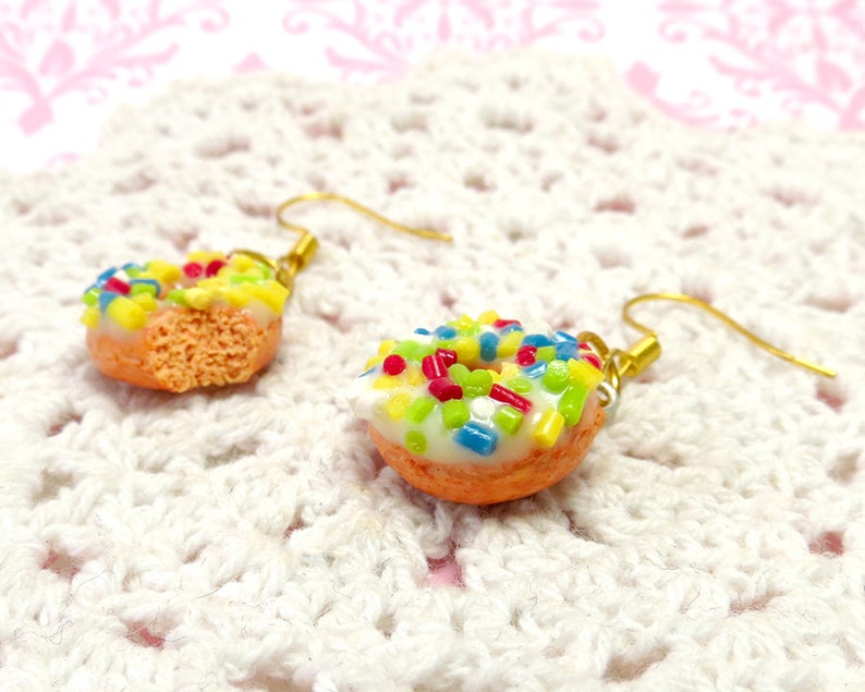 Kawaii Doughnut Earrings Polymer Clay Cute Food Charm Jewelry image 4