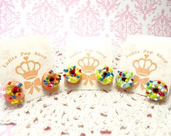 Donut Earrings kawaii sprinkle jewelry polymer clay dessert adjustable ring