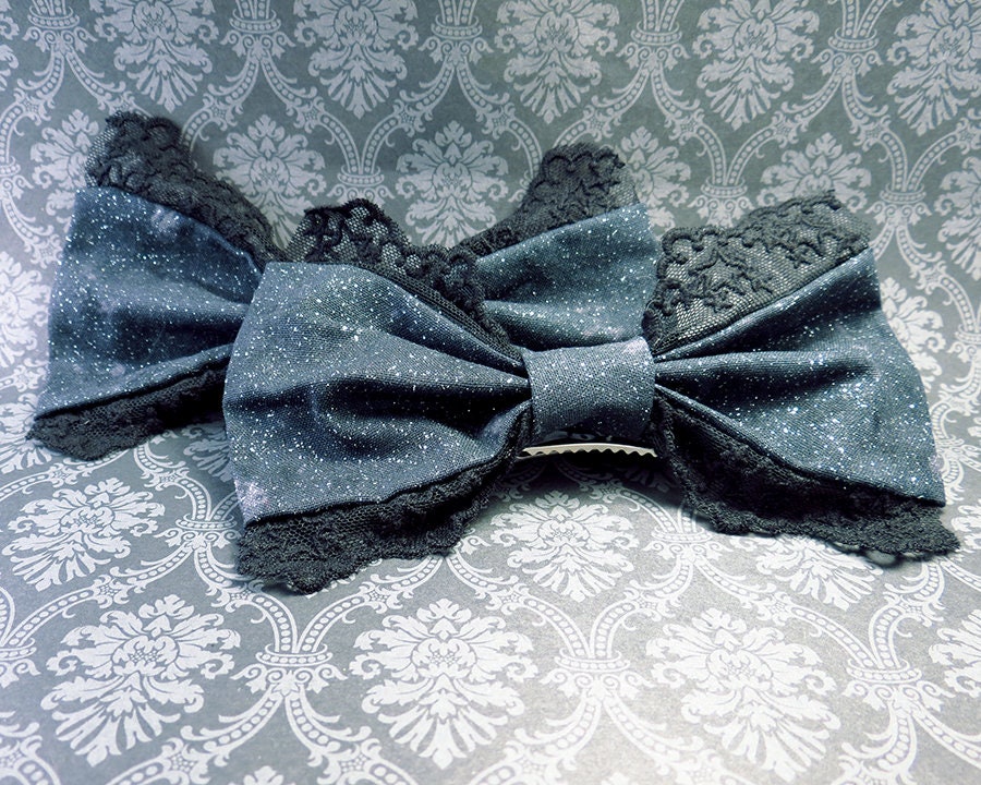 Black Star Lolita Bow Hair Clip Celestial Stars Constellations Cute Kawaii Classic Sweet Fashion