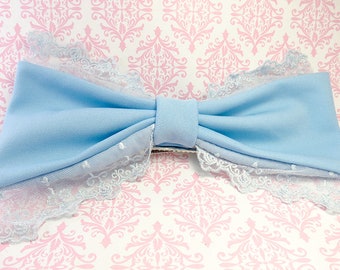 Blue Lolita Bow sweet cute kawaii fashion lace trim large