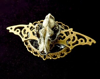 Dog Skull brooch pin gothic bronze bat gothic victorian metal stamping