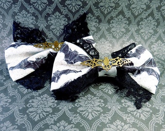 Bat Halloween bow hair clip bones mini gothic kawaii lolita fashion