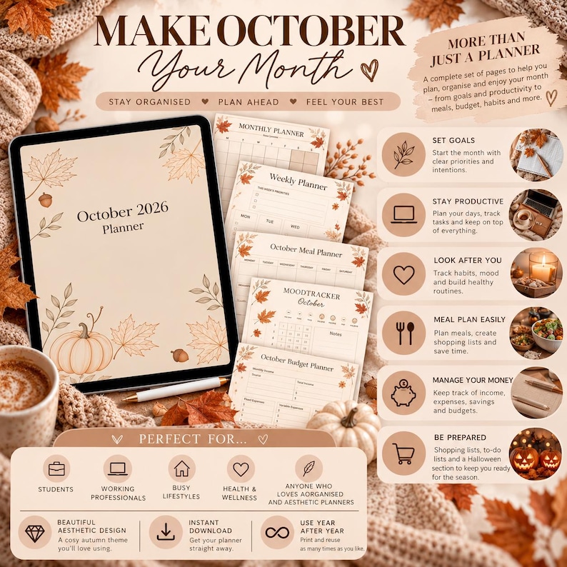 October 2026 Autumn Digital Planner | Printable PDF (digital Download
