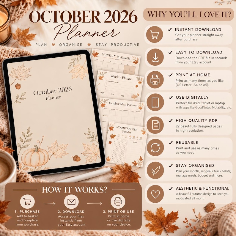 October 2026 Autumn Digital Planner | Printable PDF (digital Download