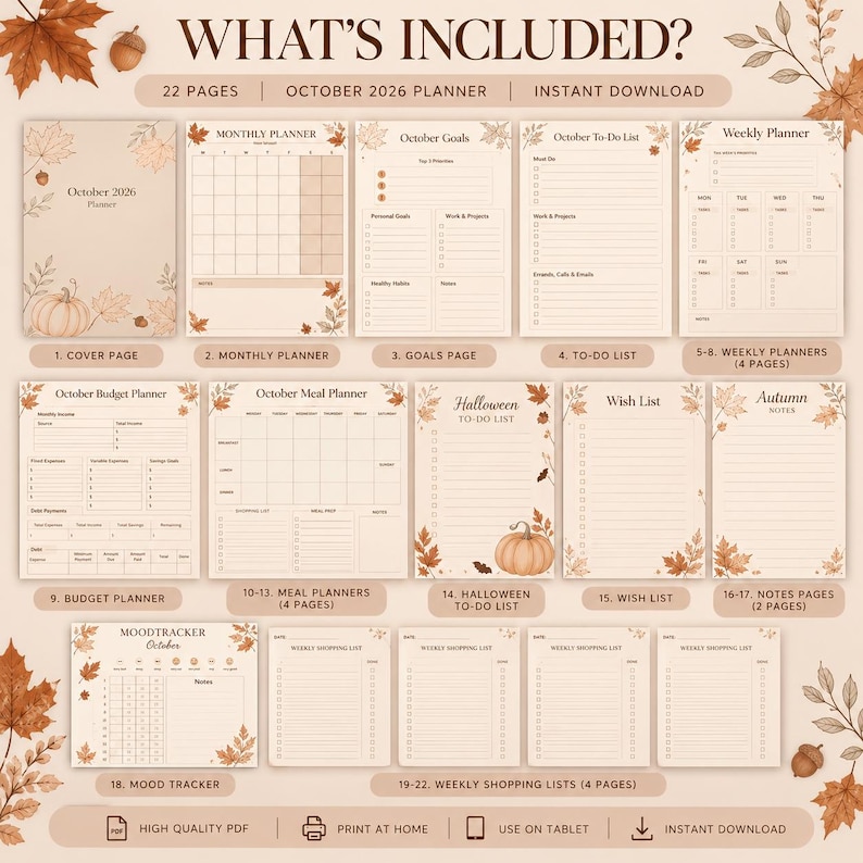 October 2026 Autumn Digital Planner | Printable PDF (digital Download
