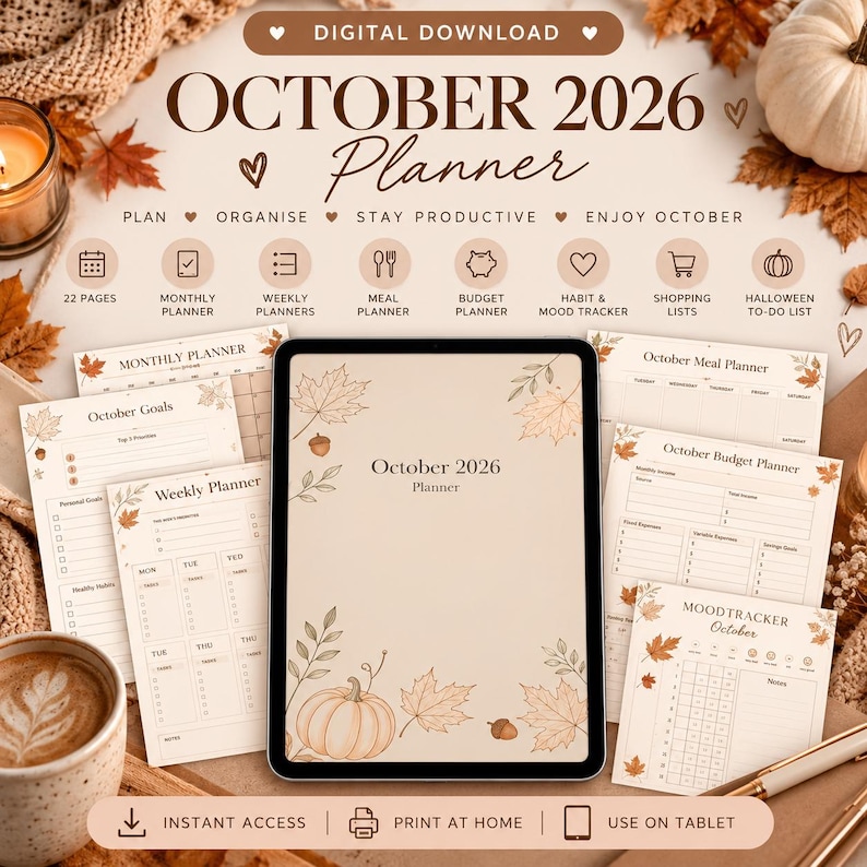 October 2026 Autumn Digital Planner | Printable PDF (digital Download