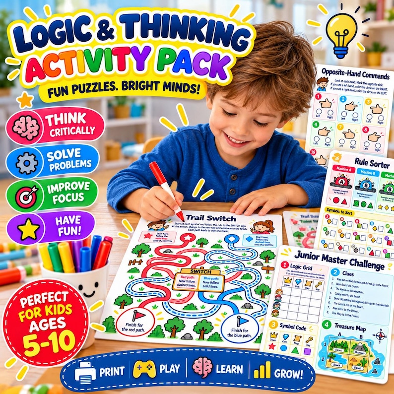 Brainstring Activity 50 Brain Games for Kids Printable Activity Workbook, Memory Games ...