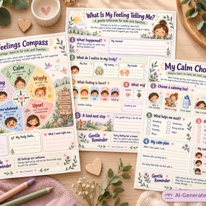 Emotional Regulation Worksheets for Kids, Feelings Compass for Kids, Feelings Chart, Social Emotional Learning, Printable PDF