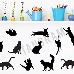 Cats wall decals. Black cats&#39; vinyl decal. Cat vinyl stickers. Cats kids room decor. Cats party decor. 11 different cats&#39; decals