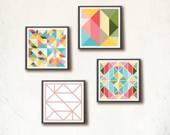 Scandinavian squares, 4 Scandi mini prints. 10x10cm geometric art prints, affiches scandinaves. 4 Tangram squares poster prints.