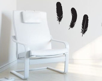 Black feathers vinyl decals. Feathers trio wall art stickers. 3 Feathers vinyl stickers. Feathers decals. Feather home decor. Wall decals