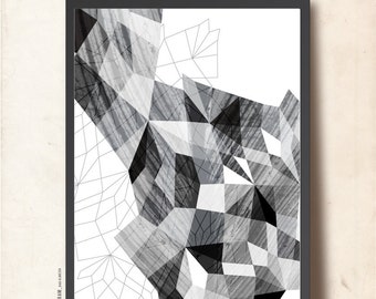 Schwarz-weiß abstrakt Print. Geometrische Kunst, "Geometrische Anatomy". Wandkunst. Geometrische Poster, skandinavisches Design. Monochrome Kunst