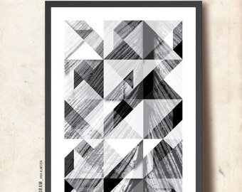 Geometrische print. Zwart-wit kunst aan de muur. Affiche Scandinave. Posters en prenten. "Bezinningen van Mij", TANGRAMartworks