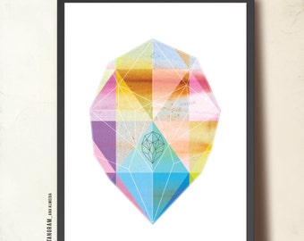 Geometric art print, Minimalist Art Poster Prin3. "A Gem is Born" Wall Art, Abstract Jewel. Precious stone poster. Gemstone art