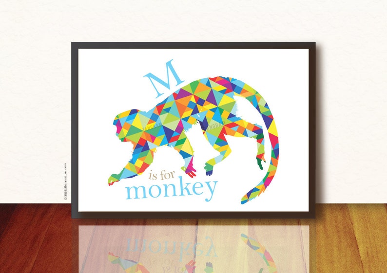 Monkey Poster Art Print. Monkey Poster for Kids Room. Geometric Monkey