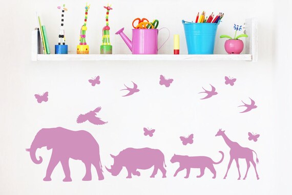Safari wall decal. Animals vinyl stickers. Safari nursery decor. Safari party decor. Animal Jungle stickers. Elephant, Rhino, Leopard