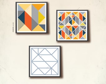Cartel impresión Square Scandinavian Set. Tres 12 x 12 en impresiones geométricas de arte, affiche scandinave. Geométrico gris anaranjado, TANGRAMartworks