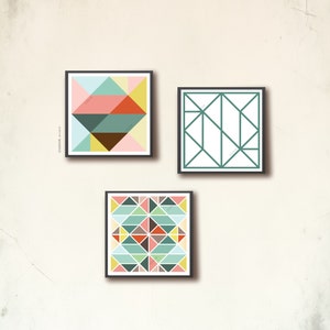 Cartel escandinavo Set II. Tres impresiones geométricas de arte de 20 x 20cm, escandaguetas affiches. Tangram squares, de TANGRAMartworks