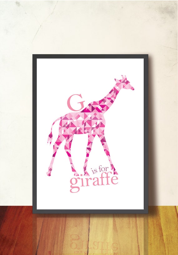Pink giraffe poster. Animal alphabet print, geometric Art. Baby Nursery Wall Decor. Alphabet Wall Art for children room, TANGRAMartworks