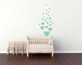 Mint hearts vinyl decal. Baby nursery vinyl stickers. 22 Vinyl hearts wall art. Love baby, mint love hearts sticker. Valentines Day Decor